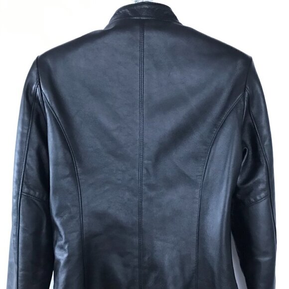 BOGATO, women's black leather jacket, fitted moto jacket, all-season small/med - Picture 7 of 13
